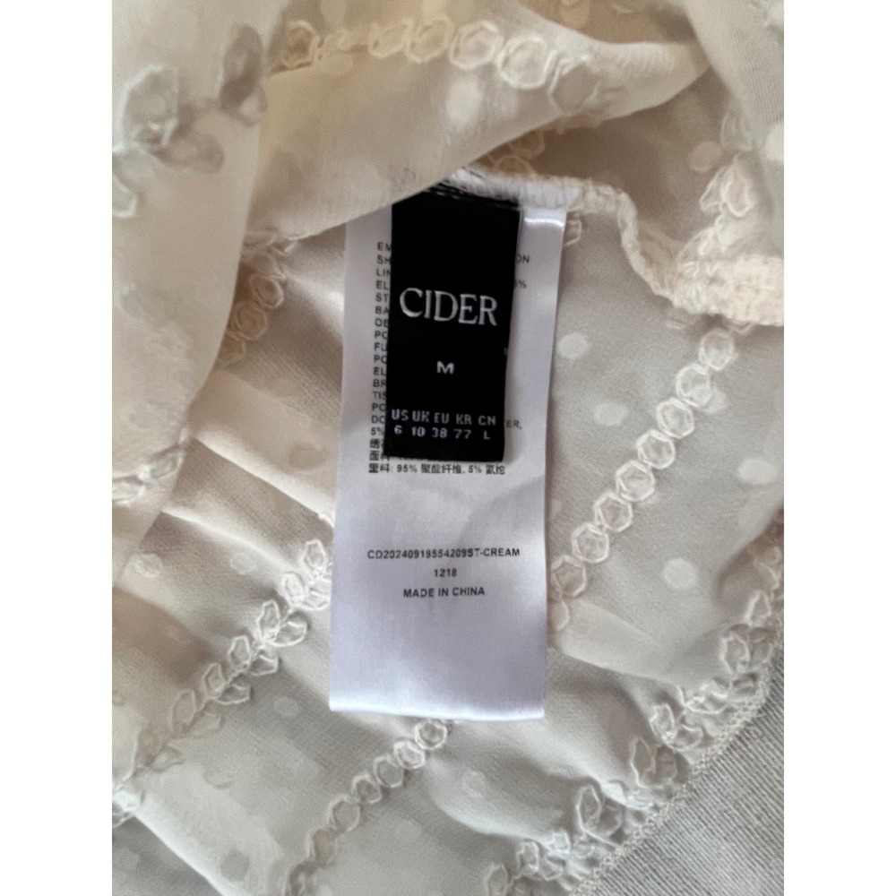 Cider Cream Smocked Peplum Blouse sz M Mock Neck Swiss Dot Embroidered Romantic - Picture 11 of 16